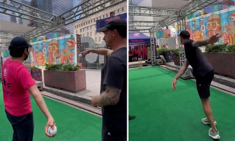 Former cricketer Dale Steyn taught how to bowl after going unrecognised at street event – video