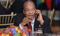 Annual UN General Assembly<br>28 Sep 2015, New York State, USA --- President Jacob Zuma of South Africa talks on the phone during a luncheon hosted by United Nations Secretary-General Ban Ki-moon at the 70th annual UN General Assembly at the UN headquarters September 28, 2015 in New York City. Photo: Chip Somodevilla/CNP/dpa - NO WIRE SERVICE - --- Image by © Chip Somodevilla/dpa/Corbis