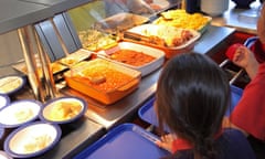 Children queuing for hot lunch at a canteen