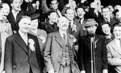 Clement Attlee, centre, after Labour’s landslide victory in the 1945 general election.