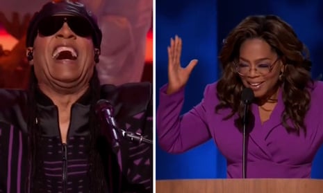 Oprah to Stevie Wonder: celebrities take to stage on day three of Democratic convention – video