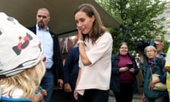 Sanna Marin meets local children in Hämeenlinna, Finland, on Thursday