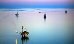 Offshore oil and gas production in the Cook Inlet Oilfield of Alaska.