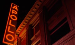 Low angle view of a theatre lit up at night, Apollo Theater, Harlem, Manhattan, New York City, New York State