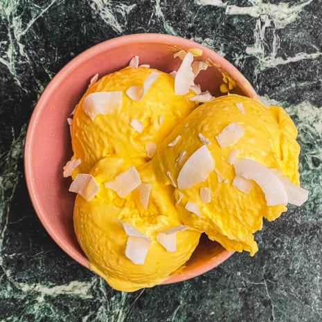 Tom Hunt's fruit bowl sorbet of mango and cream.