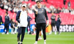 Carlo Ancelotti and Thibaut Courtois prepare for the final