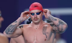 Adam Peaty preparing for the 100m breaststroke semi-final at the world championships in Doha.