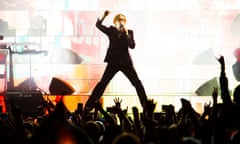 Lead singer Jarvis Cocker performing with Pulp at the Castlefield Bowl in Manchester. It is Pulp's first gig in Manchester in 22 years.