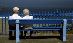 Taking the long view ... an elderly couple sit looking at the sea off Newquay, Cornwall.