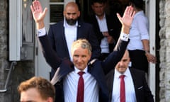 Björn Höcke, leader of the AfD in Thuringia, leaves the AfD election party in Erfurt, Germany.