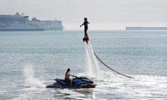 A woman flyboarding