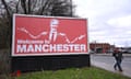 A billboard near Old Trafford shows a picture of Sir Jim Ratcliffe