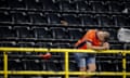 A Dutch fan slumps miserably on to the railings at the BVB Stadion after the final whistle