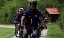 England Training Session - UEFA EURO 2024<br>BLANKENHAIN, GERMANY - JULY 07: Marc Guehi of England cycles as players of England recover at Spa & Golf Resort Weimarer Land on July 07, 2024 in Blankenhain, Germany. (Photo by Eddie Keogh - The FA/The FA via Getty Images)