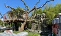 Quite a view from the sofa … the treehouse by the artificial waterfall.