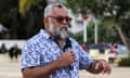 FRANCE-OVERSEAS-NCALEDONIA-POLITICS-INDEPENDENTIST<br>Independantist and nationalist candidate Emmanuel Tjibaou, the son of Kanak independentist leader Jean-Marie Tjibaou, speaks during a campaign meeting ahead of France's crunch legislative elections in Mont-Dore, on the French Pacific territory of New Caledonia, on June 26, 2024. France's political forces are to make a final bid for votes in crunch legislative elections that could see the far right take control of the government in a historic first. (Photo by Theo Rouby / AFP) (Photo by THEO ROUBY/AFP via Getty Images)