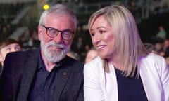 Sinn Féin’s Michelle O'Neill, Northern Ireland’s first minister, with the party’s former president Gerry Adams. 