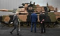 An Abrams tank on display inside the the Land Forces International Land Defence Exposition at the Melbourne Convention and Exhibition Centre