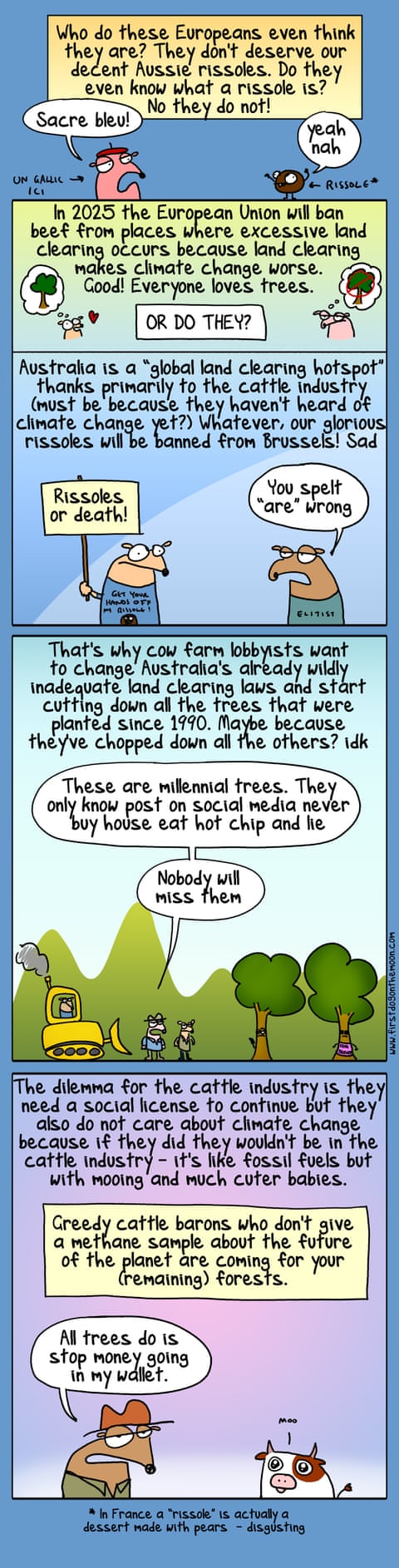 Cartoon by First Dog on the Moon titled Cattle Trees, panel 1