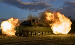 Ukrainian soldiers fire a self-propelled artillery gun near the frontline in the Toretsk district, in eastern Ukraine’s Donetsk region, amid daily Russian attacks