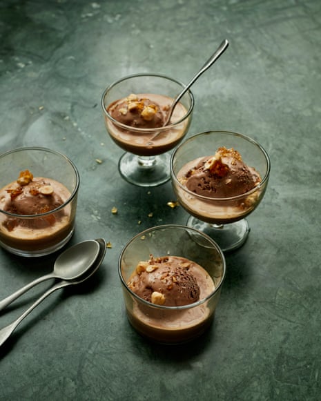 Benjamina Ebuehi's chocolate ice-cream affogato with praline hazelnuts.  