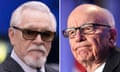 Brian Cox as Logan Roy (L) in Succession, and Rupert Murdoch.