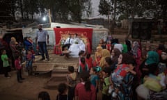 Syrian refugees Samir and Shrook Nazal at their wedding in the Housein Meraar refugee camp in the Bekaa valley of eastern Lebanon, close to the border with Syria