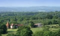 Distant view of oast house in the Kent Weald at Sevenoaks