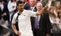 Novak Djokovic addresses the crowd after his victory over Holger Rune