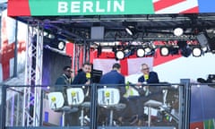 Micah Richards, Juan Mata, Rio Ferdinand, and Gary Lineker on the BBC Sport set