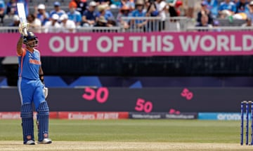 Suryakumar Yadav celebrates his half century and then shortly after his celebrating again when a drive by Shivam Duba give India a seven wicket victory, with 10 balls to spare.