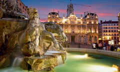 Fountain Bartholdi and town hall in Lyon