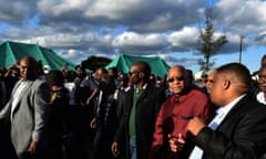 South African president Jacob Zuma visits temporary shelters for foreign nationals displaced by xenophobic violence.