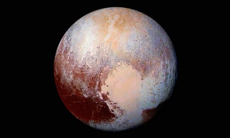 Pluto in enhanced colour.