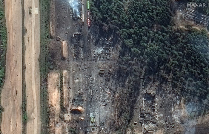 The aftermath at a Russian ammunition depot after a Ukrainian attack in September.