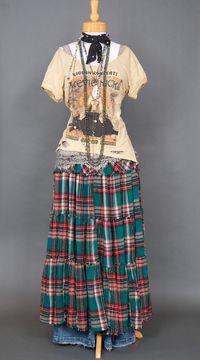 Green Plaid Flannel Skirt with Pockets and Backside Elastic Waistband