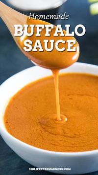 Learn how to make an easy buffalo sauce recipe. Great for a spicy dip, buffalo chicken wings or meatballs. Ready in only 10 minutes and perfect for game day appetizers. #buffalosauce #hotwings #saucerecipes #gamedayfood #partyfood