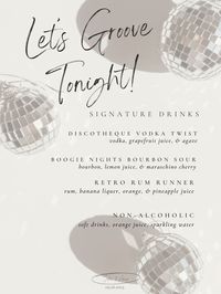 Elegant disco themed cocktail menu or invitation