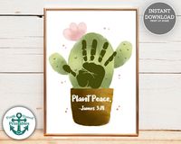 Plant Peace James 3:18 Cactus Christian Handprint Art Printable Sunday School Crafts Church Homeschool Hand Print Craft Kids Preschool Gift