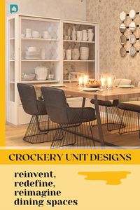 Crockery units are furniture pieces that may not be found across all homes, but nevertheless, elevate the aesthetics and ambiance of a home with their style and elegance. // crockery unit designs for dining room // crockery unit design with mandir //crockery cabinet designs for dining room // crockery unit design for modern dining room #crockery unit with mandir #crockery cabinet design # dining room cabinet #crockeryunit #diningarea #india #crockeryunitindia #crockerycabinet #designcafe