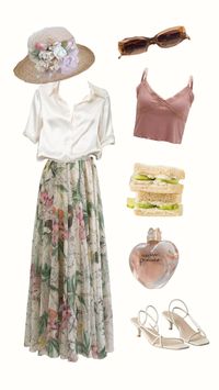 An outfit perfect for tea in the garden <3 #maxiskirt #outfitinspo #outfit #garden #gardenaesthetic #floral #teaparty #teapartyatthecottagevibes #french #frenchaesthetic