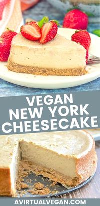 This ultra-rich, decadently creamy and smooth Vegan New York Cheesecake is surprisingly easy to make and super delicious! This vegan New York style cheesecake is a vegan dessert that everyone will love whether vegan or not.