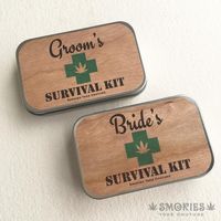 Stoner Survival Kit,BRIDE SURVIVAL KIT,groom survival kit, weed wedding,stash tin,weed tin, first aid kit,marijuana,weed,cannabis, wholesale PLEASE SEE SHIPPING TAB FOR TURNAROUND TIME Tin case made of brushed steel, with Vintage inspired artwork printed on thin REAL CHERRY WOOD in house here at