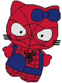 This is Hello Kitty as Spider-Man! So cute! Uses only 4 colors!
This pattern comes printed on 1 page which is 14 squares printed per inch of paper.
This pattern is 100 X 134 Stitches (Squares)
This pattern uses only 4 colors.