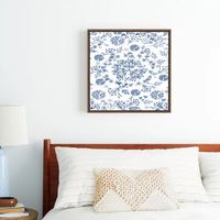 Botanicals in a circles. ferns, garden, leaf, botanic, white, blue, boho, white-blue. Framed Canvas