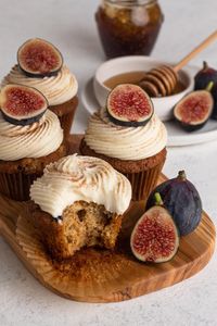 Pumpkins and apples may dominate the autumn season, but don't forget about figs! These fig cupcakes - made with fresh figs, fig jam, olive oil, and brown sugar, all topped off with a swirl of honey cream cheese frosting - are a unique and delicious fall dessert!