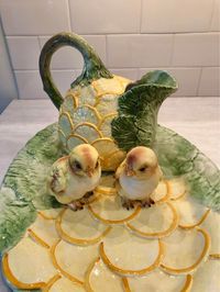 easter Italian hand painted lemon cabbage tray platter and pitcher lefton chalkware chicks FIRM