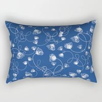 Flowers in knots pattern. floral, minimal, spring, blue, blue-white, indigo, navy. Rectangular Pillow