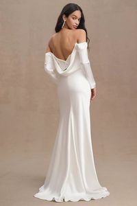 Watters Garance Off-Shoulder Satin Sheath Wedding Gown | Anthropologie