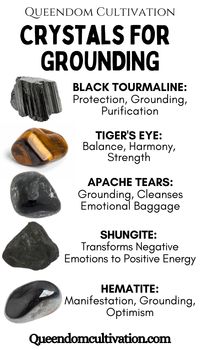 Use these crystals intentionally to ground your energy and connect to the Earth. The 4x6 inch Kraft Resealable Bag includes:(1) Crystal Info Card(5) Crystals: Black Tourmaline, Tiger's Eye, Apache Tears, Shungite and Hematite.